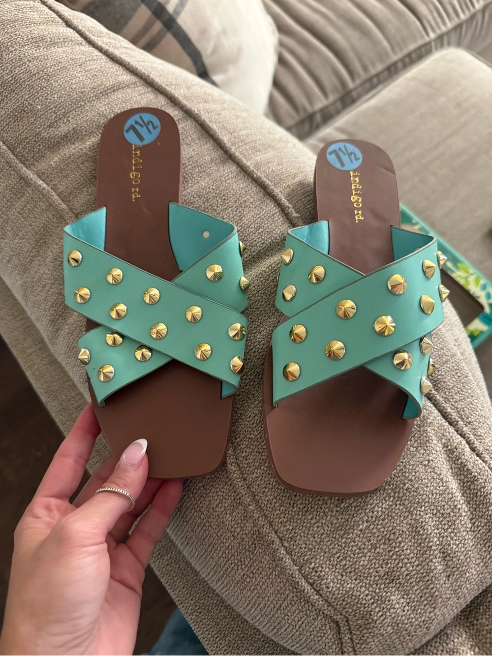 Madden Girl Mint Green Crisscross Stud Slide Sandals